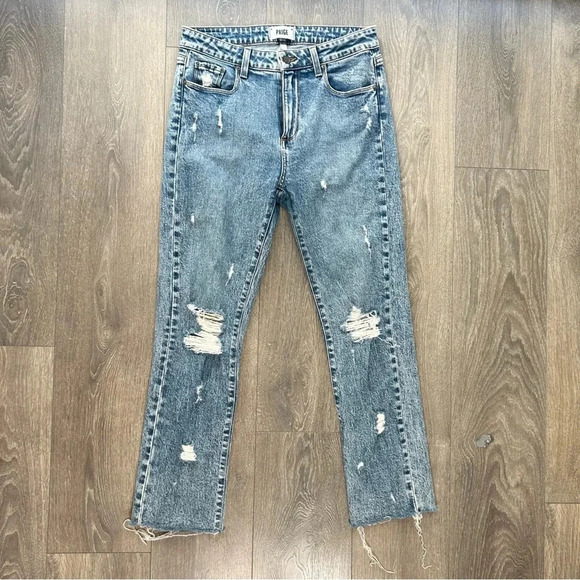 Paige Monica Jeans denim Straight Leg Frayed Hem Westlyn Distressed Size 27 - Picture 2 of 14